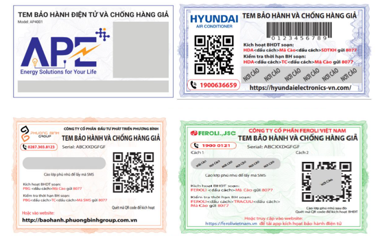 Các loại tem chống hàng giả hợp pháp